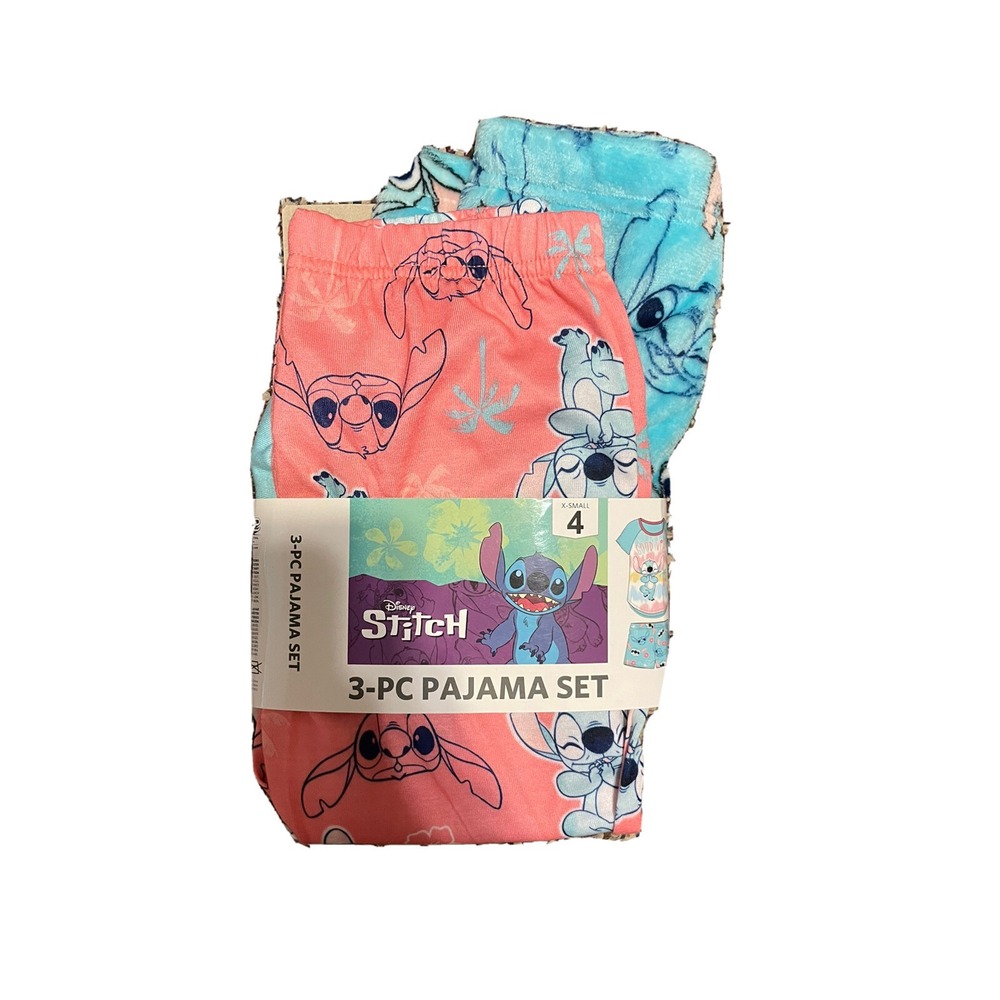 Disney Stitch 3‎ Piece Girl Pajama Set Size XS (4)